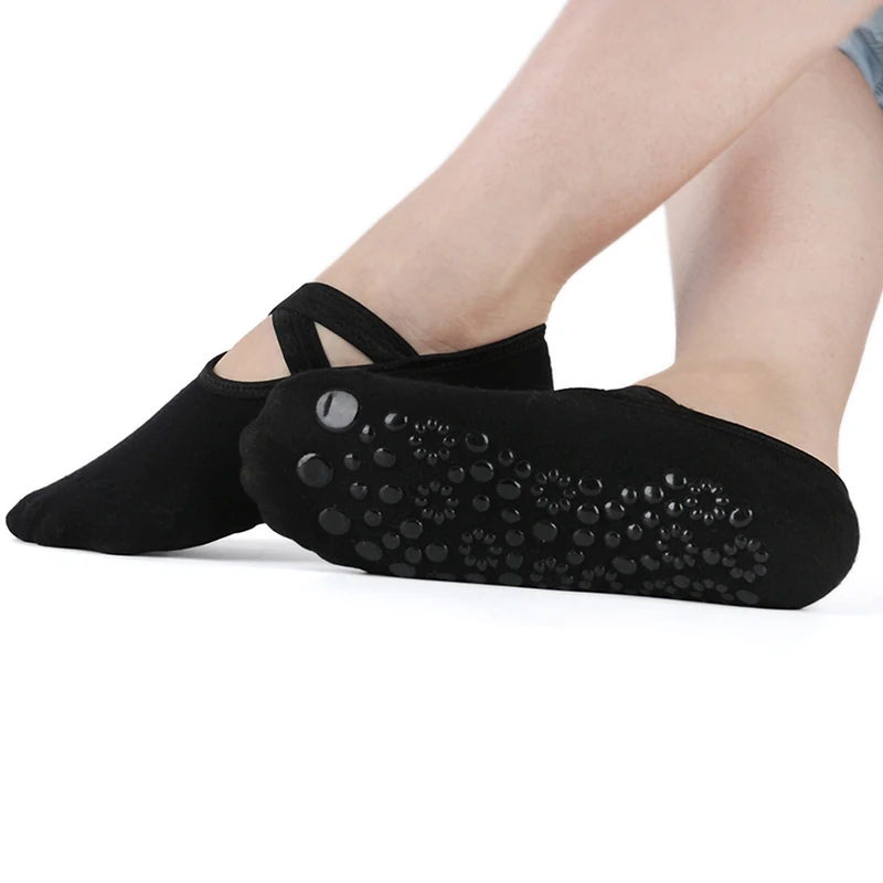 Женские нескользящие носки для йоги для женщин, Фитнес-топ для занятия танцами Пилатес, дышащие Балетные Носки для ног, женские спортивные носки, спортивный носок, Тапочки - Цвет: Черный