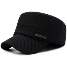 SQTEIO зимняя теплая плоская шляпа Осенняя уличная шерстяная хлопковая шляпа наушники военная шляпа