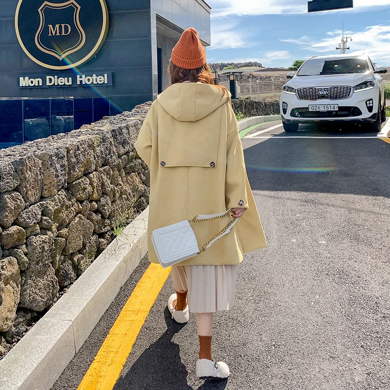 

2019 Autumn And Winter New Style Woolen Jacket Women's Hepburn Woolen Overcoat Short-height Hipster Mid-length Toggle