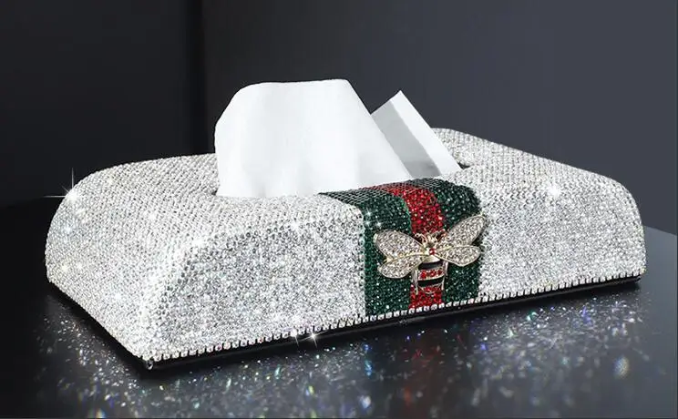 white with butterfly Роскошный синтетический диамон кожа коробка для салфеток черная коробка для салфеток милый держатель салфеток коробка для автомобиля бумажная коробка для хранения салфеток PZJH051 - Цвет: white with butterfly