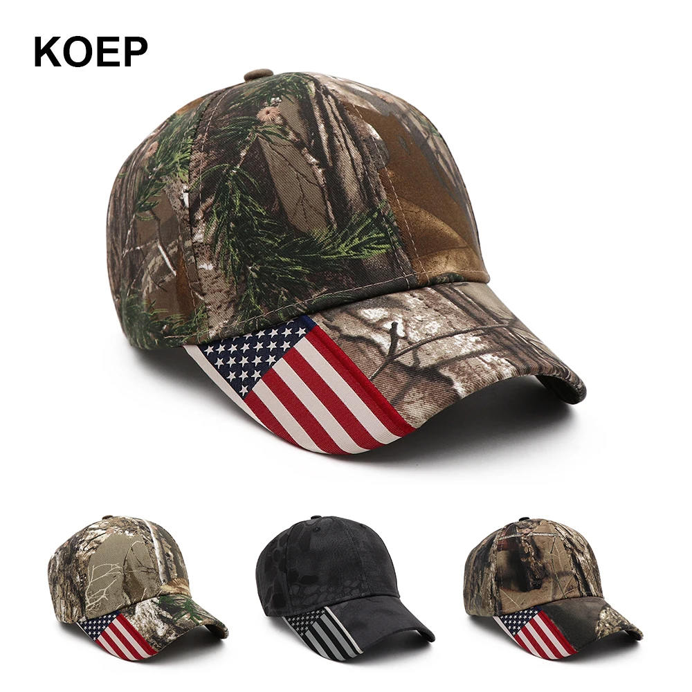 

KOEP 2021 American Flag Hunting Camouflage Baseball Cap Women's Snapback Hat Summer Outdoor Fishing Hats For Men Army Camo Caps