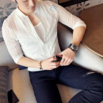 

Sun Protection Clothing Summer 2020 Perspective Thin Jacket Men Half Sleeve Slim Fit Bomber Jacket Streetwear veste 5XL-M