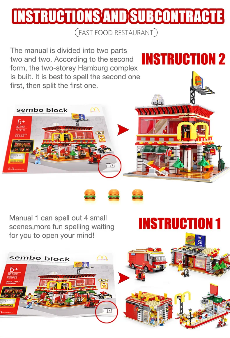 Yeshin City Series SD6901 Mini Street View MOC 4 в 1 светодиодный McDonaldss Ресторан Дом модель строительные блоки кирпичи игрушки