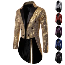 DEWADBOW Shiny Gold Sequin Glitter Embellished Blazer Jacket Men Nightclub Prom Suit Blazer Costume Homme Singers Stage Clothes