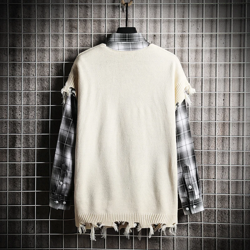 Autumn Sweater Vest Men Fashion Solid Color Casual V-neck Knit Sweter Vest Men Streetwear Loose Hole Pullover Man Clothes M-3XL