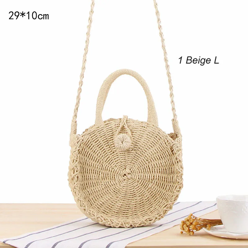 BD842 1beigeL Круглая плетеная соломенная сумка, сумка из ротанга, женские сумки для путешествий, маленькие пляжные сумки, женские летние полые пляжные сумки ручной работы, сумки на плечо - Цвет: BD842 1beigeL