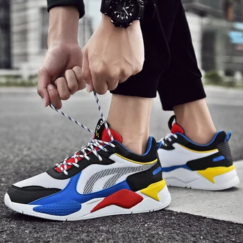 

Men's clunky dad sneakers high quality fly weave man casual shoes lace up flats outdoor walk leisure comfortable shoes