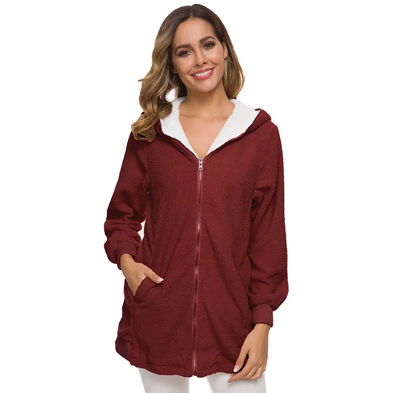 

2019 Autumn Winter Women Lamb Warm Sweatshirt Zipper Overcoat Plush Sweatshirt Fur Fleece Teddy Hooded Outerwear Plus Size 5xl