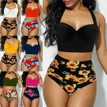 

Women's Sexy Sunflower Print Bikini Split Swimsuit Push Up Swimsuit Beachwear