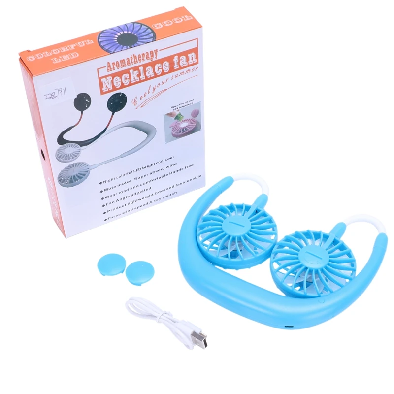 FULL Portable Illuminated 2 Fans Hanging Neck Fan USB Rechargeable