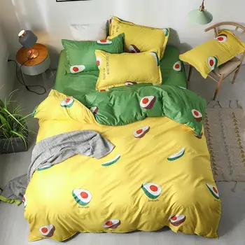 

60Bedding Sets Duvet Cover set 3/4pcs Cartoon fashion Bed sheet pillowcase Single Double Twin Full Queen King Size Avocado