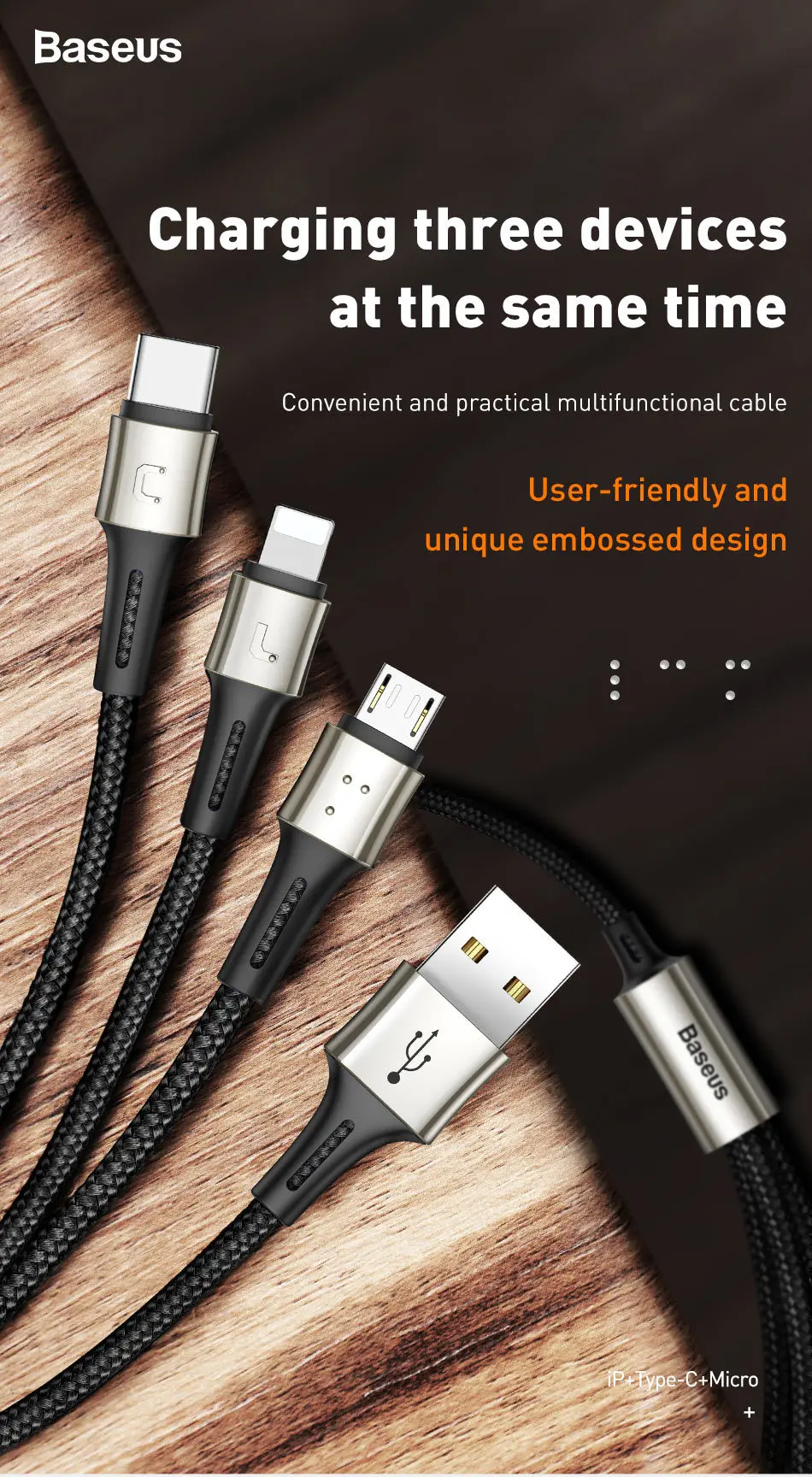 Baseus 3 в 1 USB кабель для iPhone XS Max XR X 8 7 6 зарядное устройство Micro usb type C кабель для samsung Xiaomi зарядный провод шнур 3в1