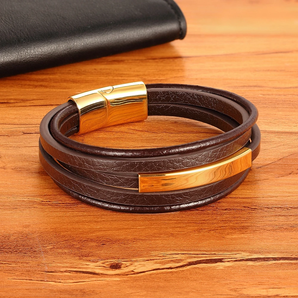 Bracelet Jewelry XQNI Geometric Stainless Steel Accessories Combination Leather Men's Bracelet Classic Multi-layer Luxury Style For Handsome Gift