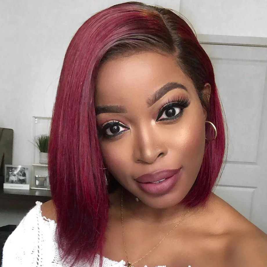 

Short Lace Front Human Hair Wigs Ombre 4 Colors T1b 99j Burgundy Brazilian Remy Hair Bob Wig pre plucked for Black Women 13x4