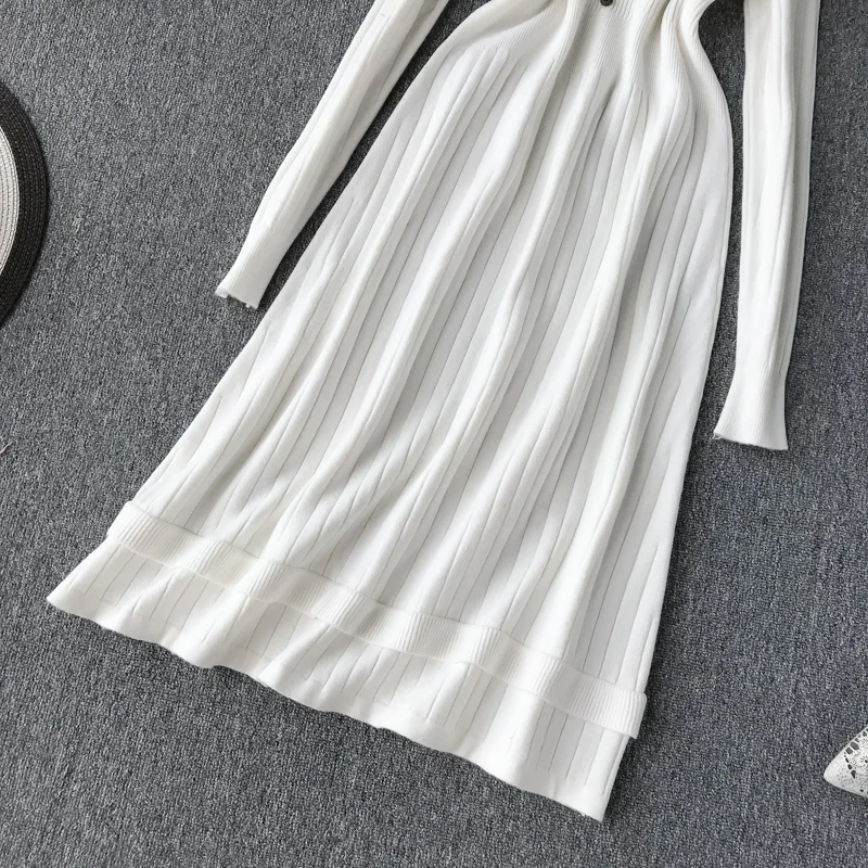 ALPHALMODA французский стиль винтажное женское однобортное ТРАПЕЦИЕВИДНОЕ вязаное платье с длинными рукавами тонкое расклешенное Женское зимнее ретро платье