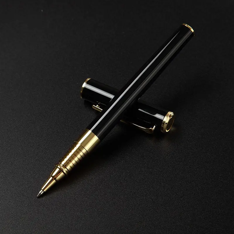 

Free Laser Customized LOGO Metal Neutral Orb Pen High-end Business Black Metal Signature Pen Advertising Gift Pen