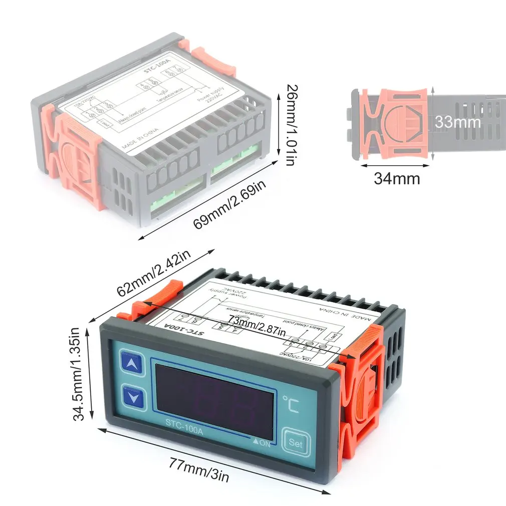 Цифровой регулятор температуры, термостат для холодильника, терморегулятор, датчик термопары, STC-100A