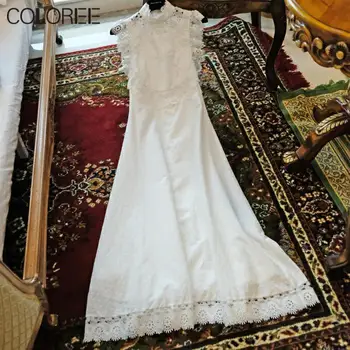 

Summer White Lace Patchwork Cotton Dresses Women 2020 High Quality Elegant Ruffles Polka Dot Embroidery Long Party Dresses