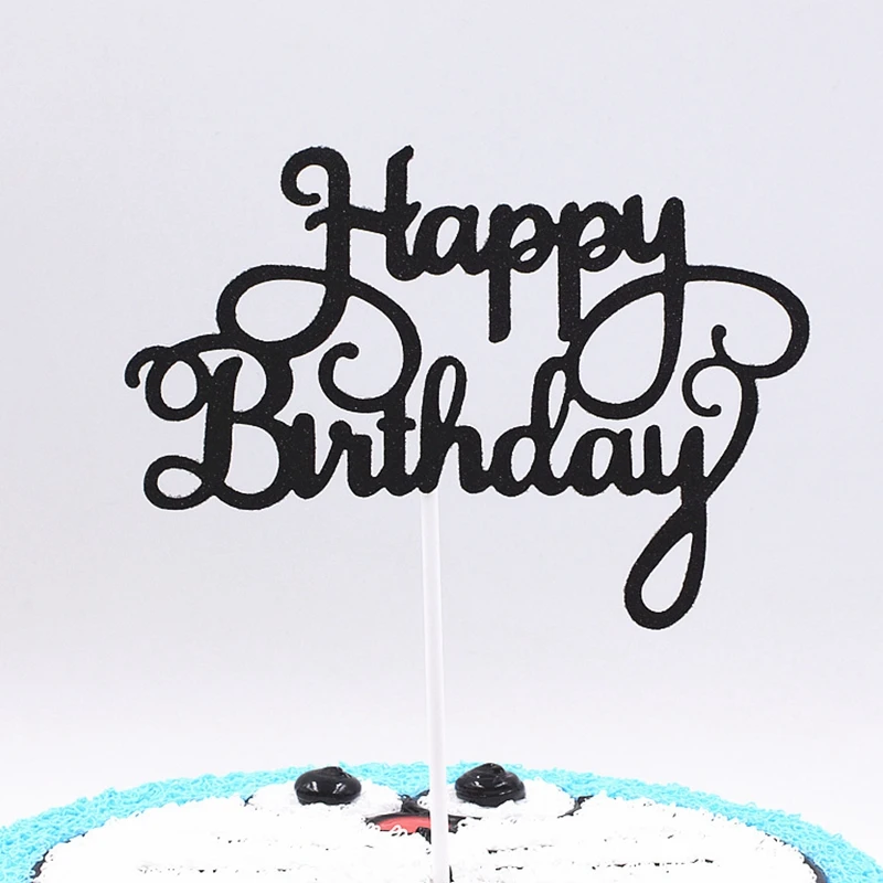 

1PC Happy Birthday Cake Topper Gold Silver Cupcake Paper Letter DIY Cake Top Flags New Year Party Decor For Home Baking Supplies
