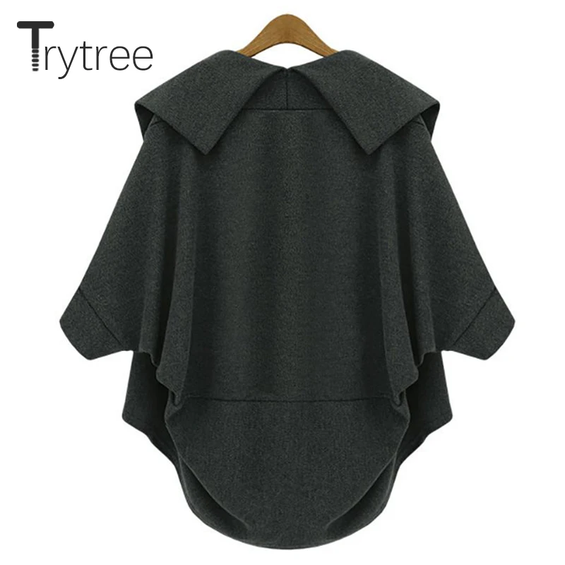 price cut  Trytree 2019 Autumn Winter Women Coat Casual Solid Blends Turn-down Collar Batwing Sleeve Open Stit