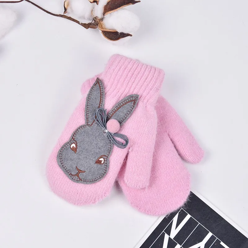 Baby New Cute Cartoon Rabbit Gloves Winter Knit Wool Newborn Mittens Velvet Thick Children Kids Keep Finger Warm 3-8 Years Old