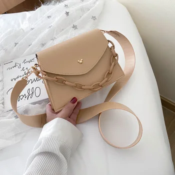 

Women's bag new fashion solid color button small square bag 2020 Korean version of the textured broadband shoulder messenger bag