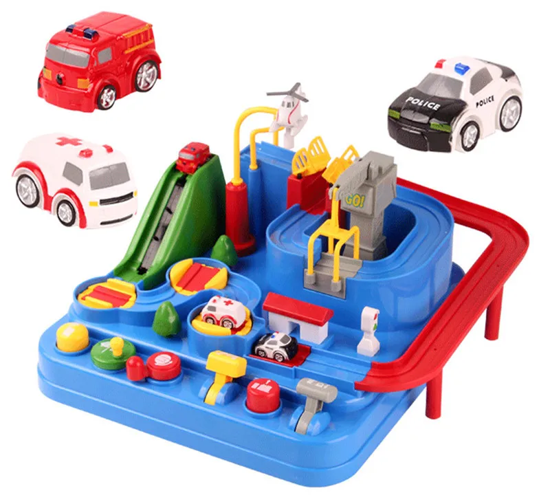 Детские 3 трека удар и игрушки на тему приключений Обучающие пластиковые поезд игрушки «парковка» трек автомобиль ребенок день рождения Рождественский автомобиль игрушка подарок