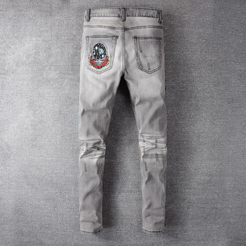 Men's bear embroidery patchwork gray 