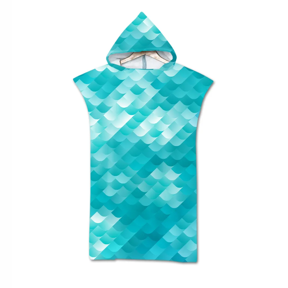 Халат с принтом рыбьей чешуи из микрофибры банное полотенце пончо капюшоном для