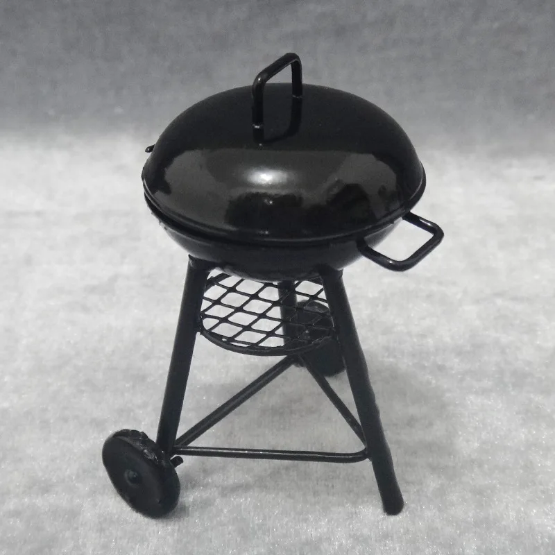 

1: 12 Dollhouse Mini Furniture Model Outdoor BBQ Grill Iron Craft Decorations Circle Oven