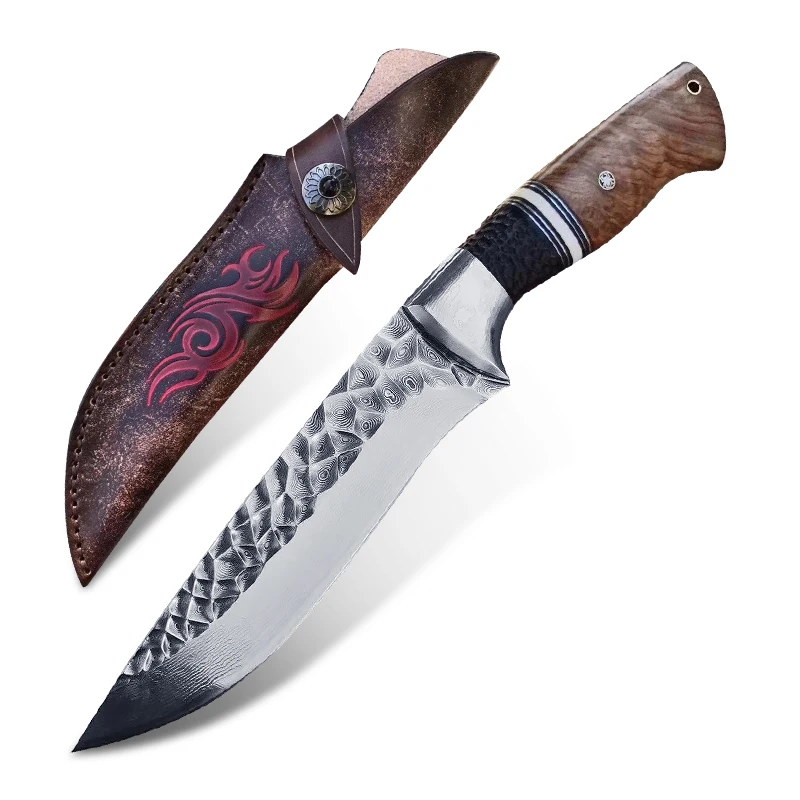 Damascus outdoor hunting knife steel fixed blade camping jungle self-defense machete wooden handle tool survival | Инструменты