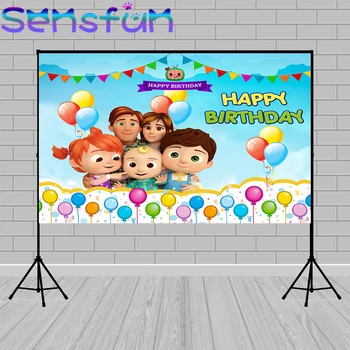 

Cocomelon Party Photography Background Custom Kids Birthday Decoration Balloons Baby Shower Backdrops Portrait Photocall
