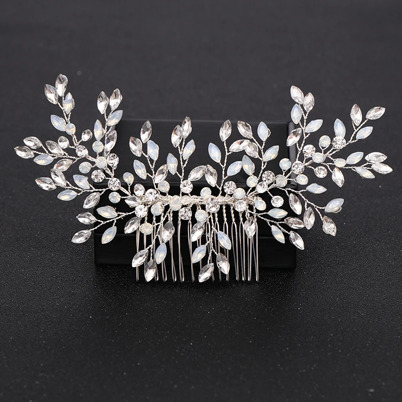 Silver Color Pearl Crystal Wedding Hair Combs Hair Accessories for Bridal Flower Headpiece Women Bride Hair ornaments Jewelry 2