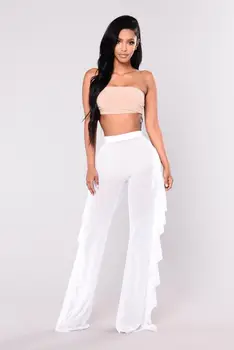 

Ruffle Mesh Swimwear Beach Cover Ups High Waist Pure Color Beach Long Pants Women Swimwear Summer Bathing Suit 2019 Beachwear