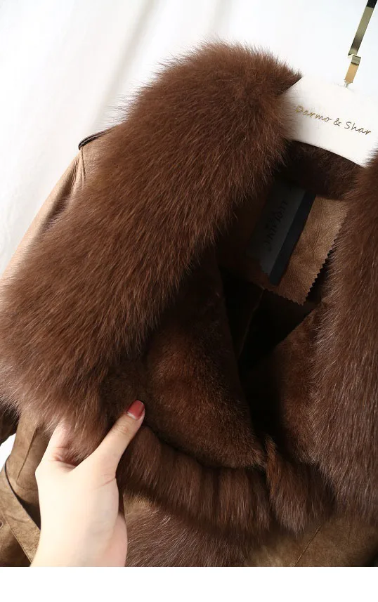fashion winter new real leather lamb fur grass one coat coat women's long fox windbreaker fur