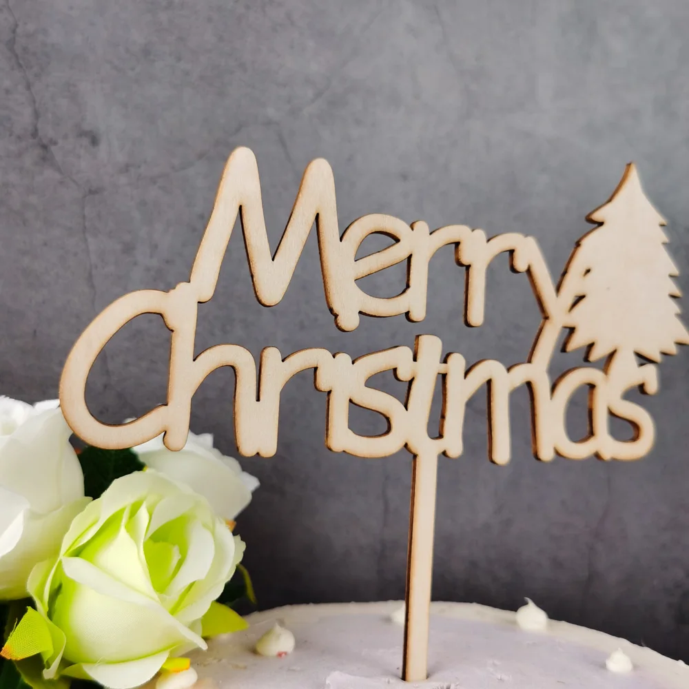 Merry Christmas color wood Cake topper,Acrylic Merry Christmas tree Cake topper Party Cake Decor Xmas Party Supplies (1)