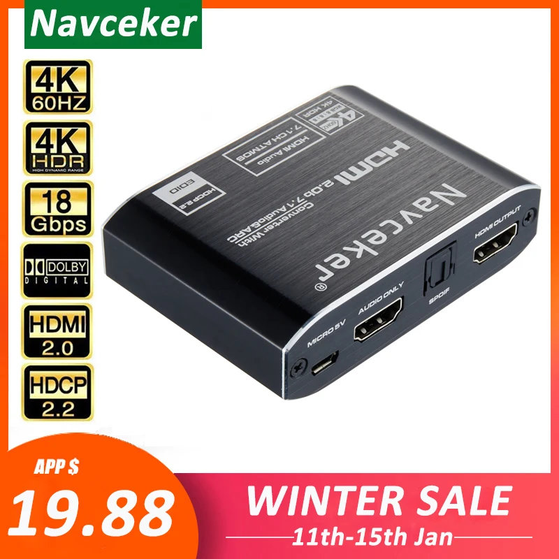 2020 лучший ARC HDMI 2 0 аудио экстрактор 4K 60Hz RGB8:8:8 HDR сплиттер конвертер в оптический