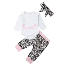 Осенняя одежда для новорожденных девочек; комбинезон принцессы с длинными рукавами+ леггинсы с леопардовым принтом; комплект со штанами