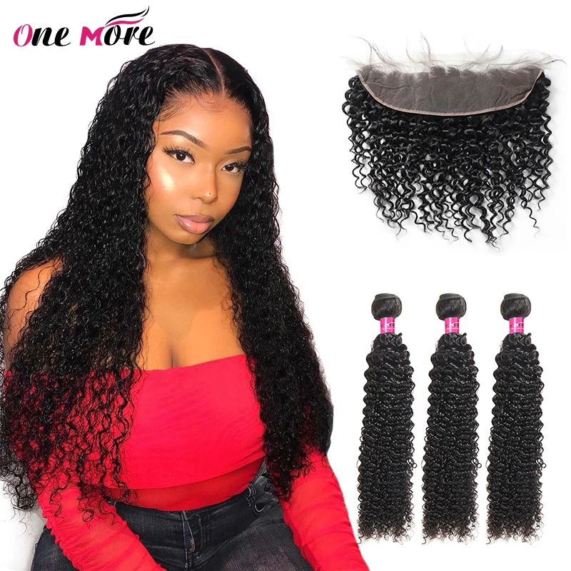 

One More Brazilian Kinky Curly Bundles With Frontal 13X4 Lace Frontal Closure With Bundles Remy Human Hair Bundles With Closure