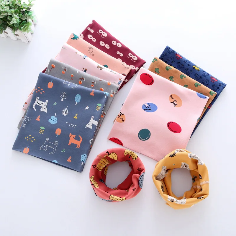 

Cotton Baby Girls Boys Scarf Autumn Winter Boys O Ring Scarf Kids Collar Scarf Children Neckerchief Scarves Cartoon Pattern