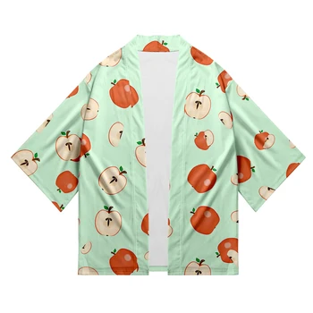 

Japanese Clothing Kimono 2019 New Fruit Pattern Seven-point Sleeve Cardigan Sun Protection Clothing Japanese Shirt Retro Coat