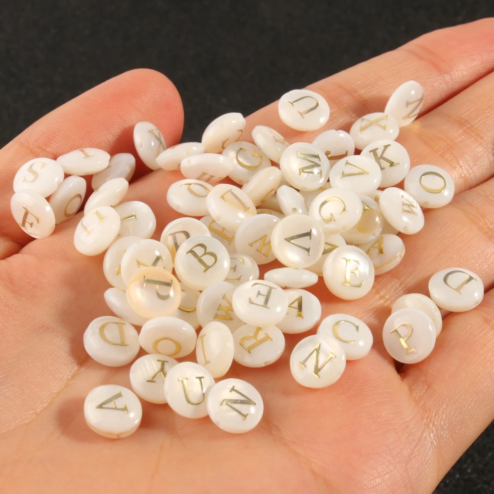 2/5/10Pcs Natural Shell Alphabet Bead 8mm Round Charms 26 Letter A-Z Mother  Of Pearl