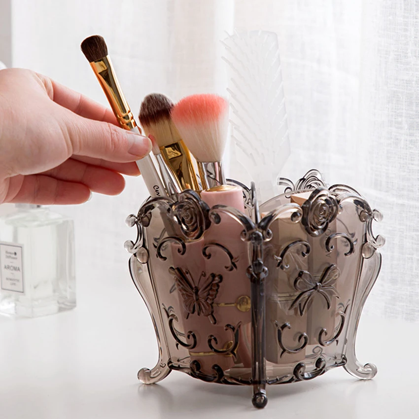 

Cosmetic Storage Organizer 4 Compartments, Plastic Desktop Countertop Makeup Brushes Holder Clear Cosmetics Lipstick Organizer