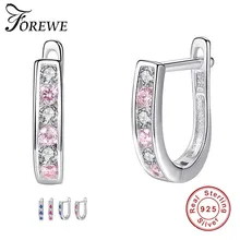FOREWE/серьги-гвоздики из стерлингового серебра 925 пробы для женщин, розовые синие серебряные серьги с кристаллами, модные украшения для детей, маленьких девочек