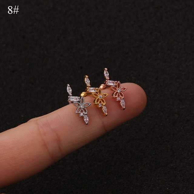 10g 3A Long Zircon Sur designs rose gold silver color Cartilage Earring Cz ear tragus daith piercing earring