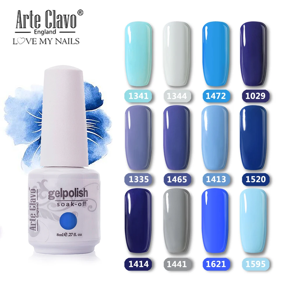 

Arte Clavo 8ml Blue Color Gel Nail Polish UV LED Gel Varnish Hybrid Soak Off DIY Nail Art Design Manicure Set Summer Nail Makeup