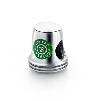 

XiaoJing Green enamel coffee cup beads 925 sterling silver charm fit original Pandora bracelet jewelry making for mom Gift 2020
