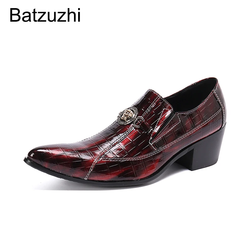 Batzuzhi Men's Shoes Pointed Toe Luxury Handmade Genuine Leather Dress Shoes Men Wine Red Party and Wedding Shoes Men, US6-US12