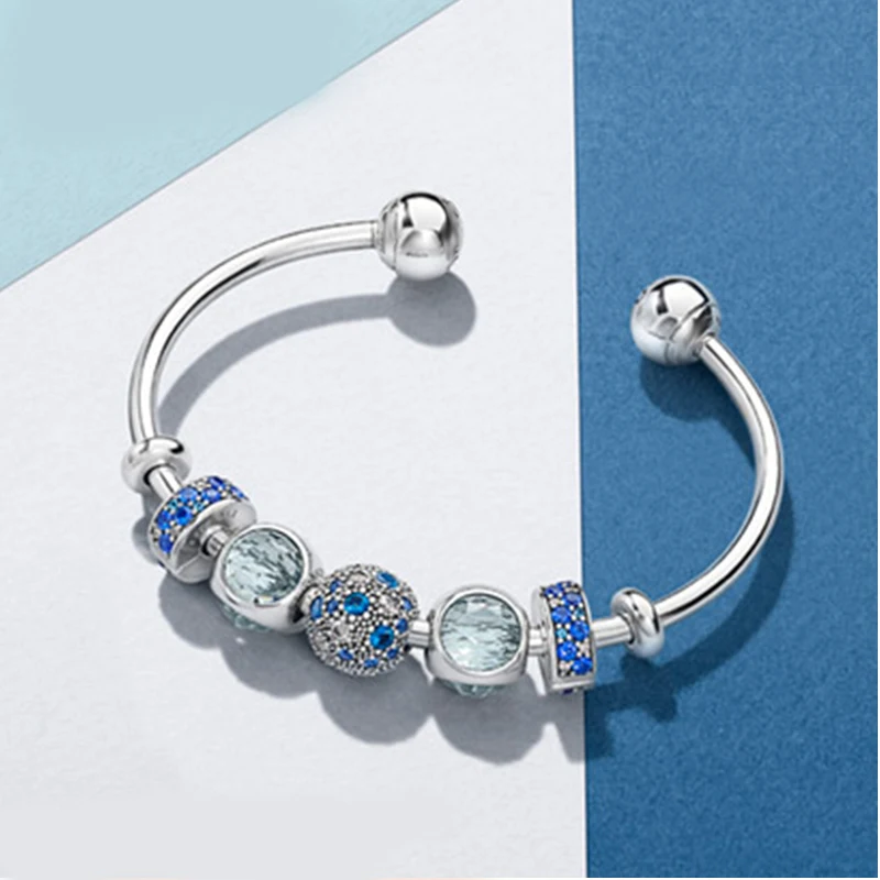 XIAOYI ювелирное изделие S925 1:1 Шарм pandoras синий открытый 925 серебряный браслет 596477 классический индивидуальный простой женский