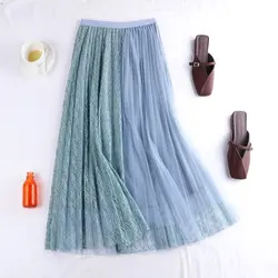 Плиссированная длинная юбка новые осенние кружевные юбки Феи 8370